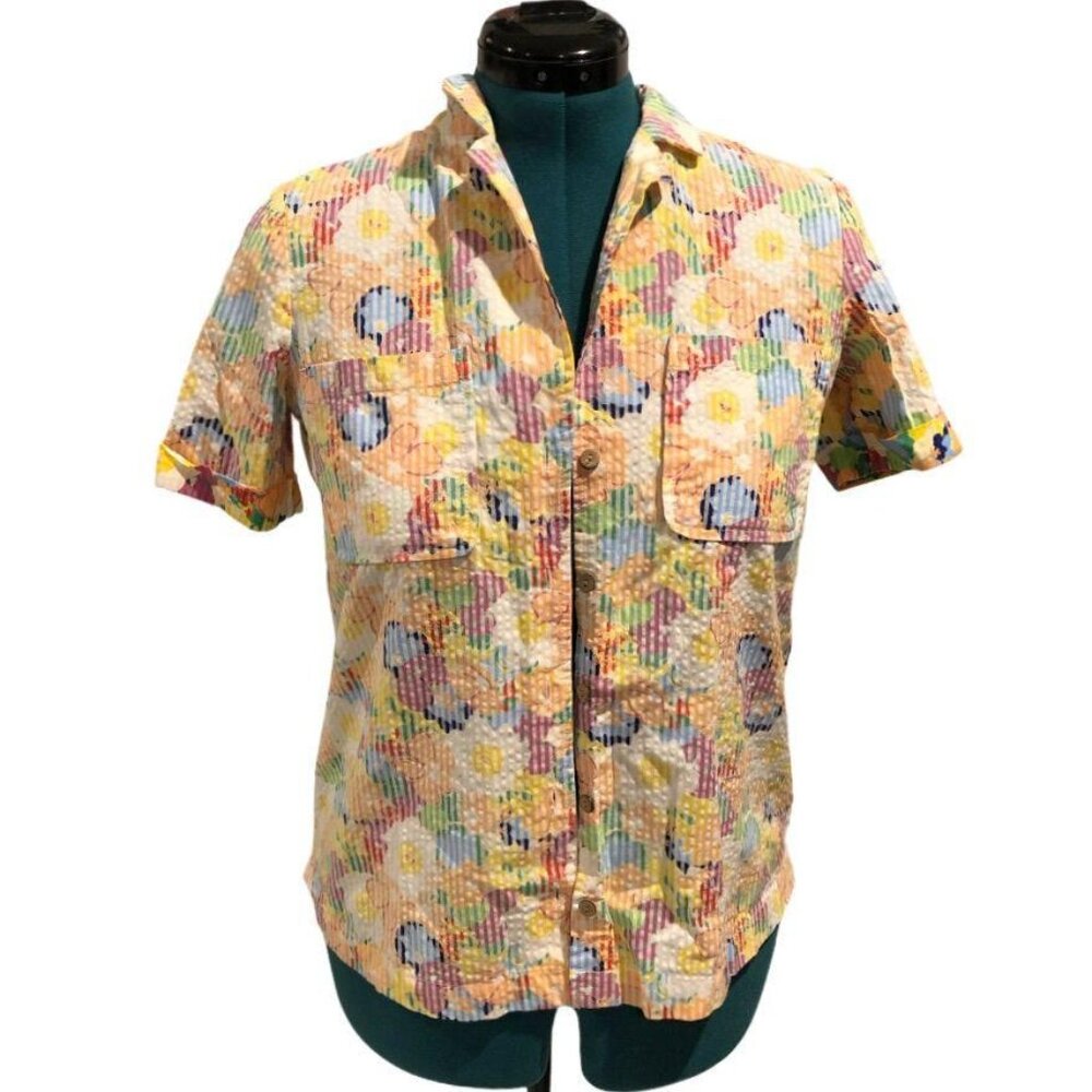 Urban Outfitters Button Down Top Yellow Floral Small